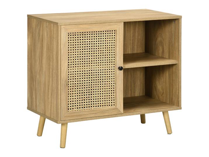 HOMCOM Meuble de rangement buffet 1 porte cannage effet bois - dim. 80L x 39l x 70H cm