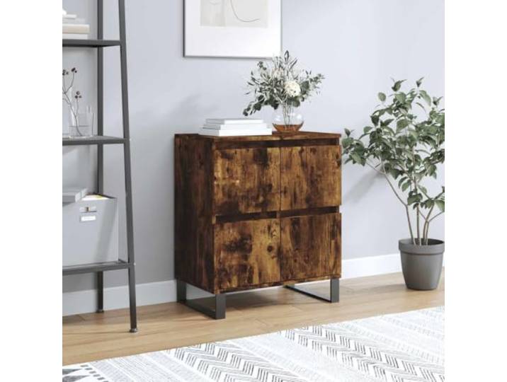 HEFZGDB Beistellschrank Räuchereiche Holzwerkstoff mit Eisenbeinen für Stabilität, Weißes Sideboard für Wohnzimmer mit reichlich Stauraum, Sideboard mit Wandhalterung, 60x35x70 cm,