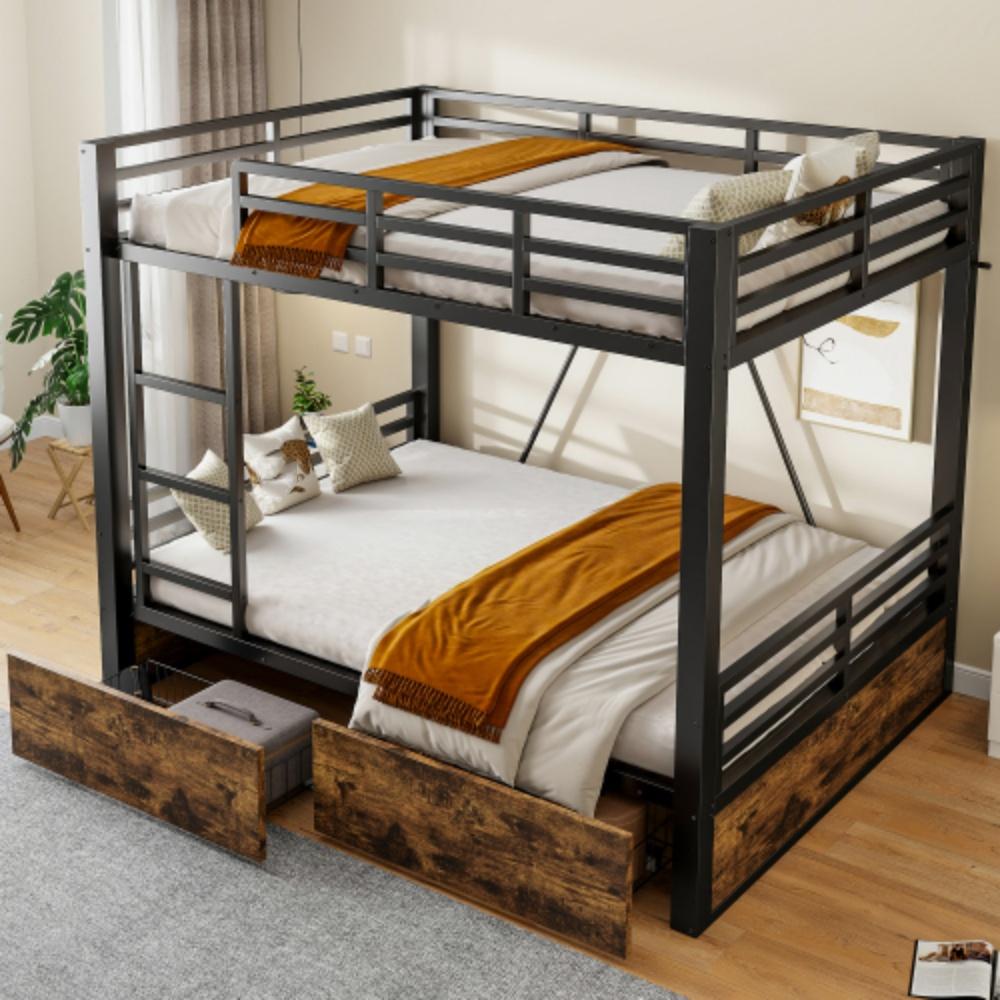 Bett, Etagenbett mit Schubladen, Platzsparendes Kinderbett Aufbewahrungsbett (140x200 cm) mit Leiter