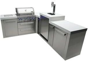 "Mont Alpi Premium 82""W x 98""D Stainless Steel L-shaped Outdoor Kitchen Island + Kegerator Refrigerator + 32""W 4-Burner BBQ Grill"