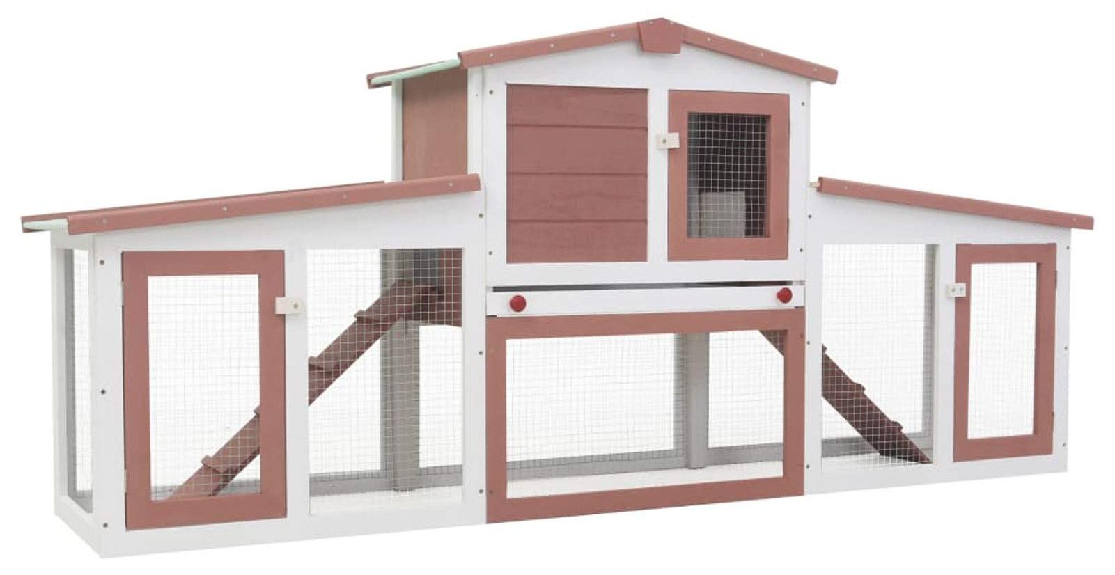 Kaninchenstall für den Außenbereich, groß - 2 Ebenen - 204 x 45 x 85 cm - lackiertes Holz