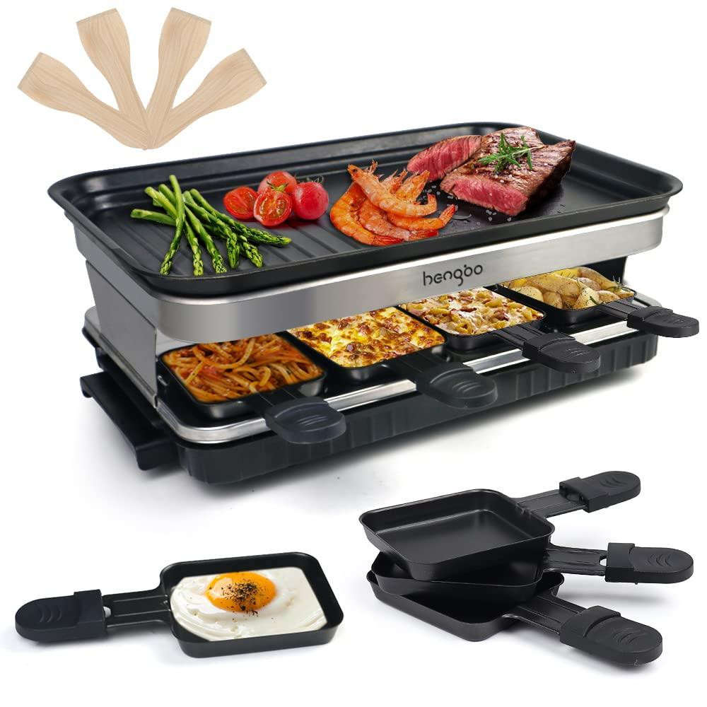 Dripio Raclette-grill met 1500 watt, 8 pannetjes en 4 spatels met antiaanbaklaag