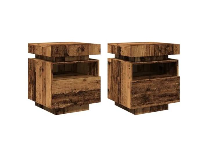 Helloshop26 2 praktische Nachttische mit LED-Beleuchtung, 40 x 39 x 48 cm, aus Holz, Altholz, 02_0051159