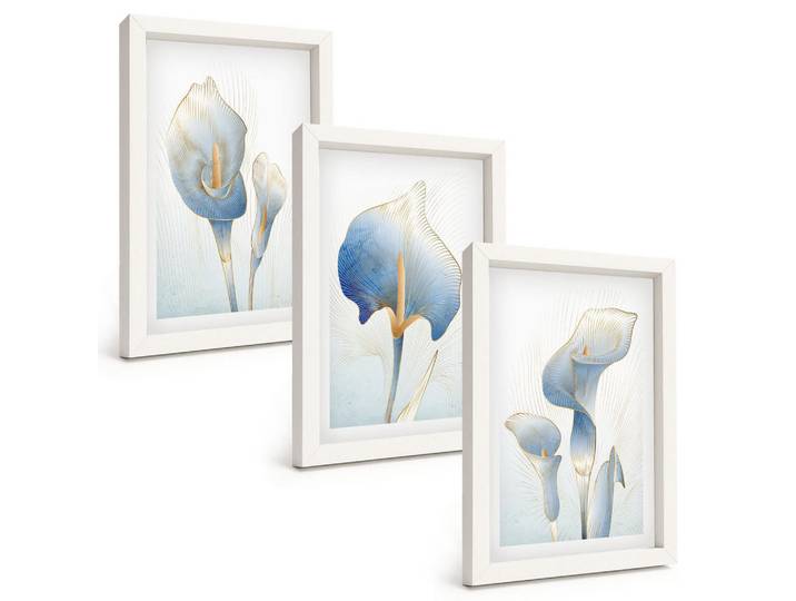 Tulup Bilder SET 3er Set - 20x30 cm Weißer Rahmen - Blaue Blumen im Hintergrund, Kunststoff, Rechteckig, 20x30 cm, Fotografie, Bilder & Rahmen, Bilder