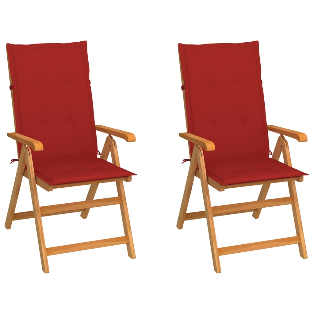 Gartenstühle 2 Stk. mit Roten Kissen Massivholz Teak