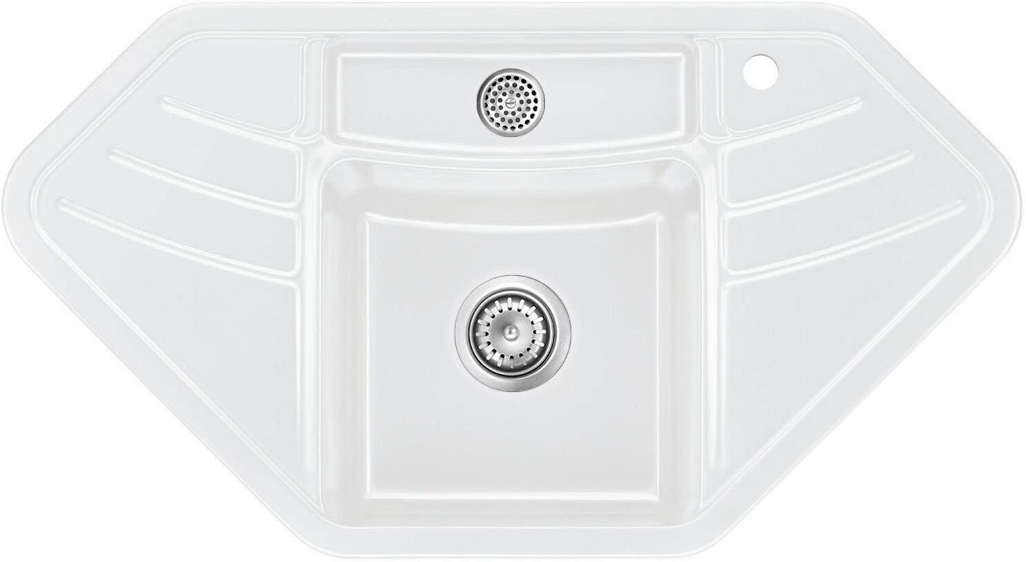 Systemceram Keradomo Vega corner inset sink with manual override, incl. tap hole 503401-12