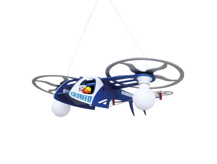 Pendelleuchte Polizei Helikopter Blau Holz, lackiert 40 x 60 x 12cm