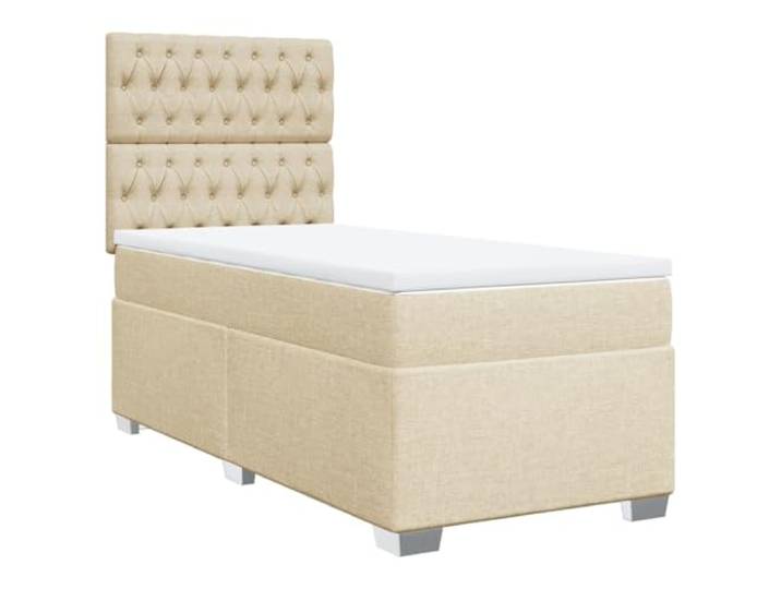 Makastle Boxspringbett mit Matratze Creme 90x200 cm Stoff Höhenverstellbares Kopfteil