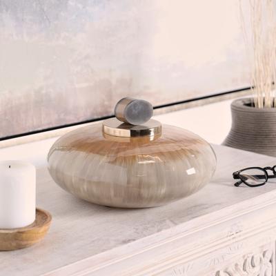 Studio 350 Beige Glass Ombre Geometric Decorative Jars with Peach Accents and Gray Marble Top
