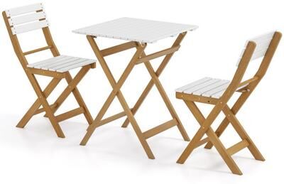 Costway 3 Piece Folding Patio Bistro Set with Foldable Design Acacia Wood Porch Chairs and Square Table