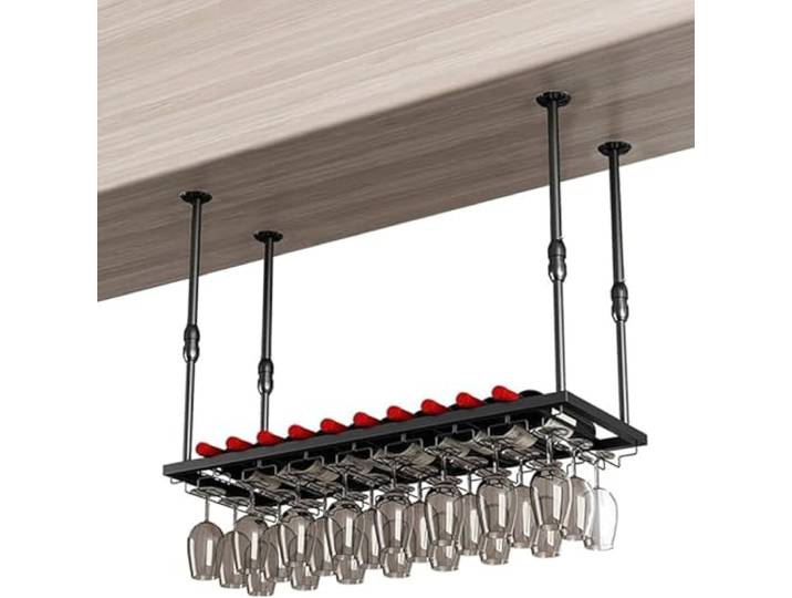 OOPDNEGAK Decken-Weinregal – Hängende Schwebende Regale – Platzsparende Lagerregale Küche Und Esszimmer – Decke Hängendes Bar-Weinregal – Verstellbares Glasregal Stielgläser(80cmx30cm)