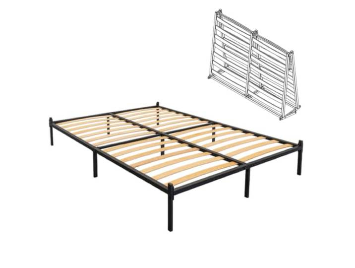 woplus Faltbares Bettrahmen 160x200 cm – Metallbett mit Holzlatten