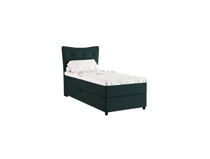Homesy Boxbett Nevada 90x200 cm Polsterbett mit hochwertiger Bonell-Matratze und Topper - dunkelgrün, Grün, Holz, Mode, 90x200 cm, Schlafzimmer, Betten, Boxspringbetten