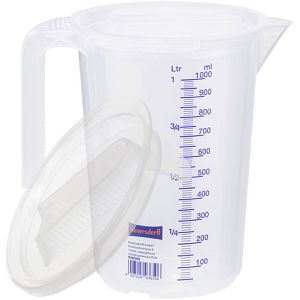 Hünersdorff Messbecher 936590, aus Kunststoff, mit ml / Liter Skala, mit Deckel, hitzebeständig, 1 Liter