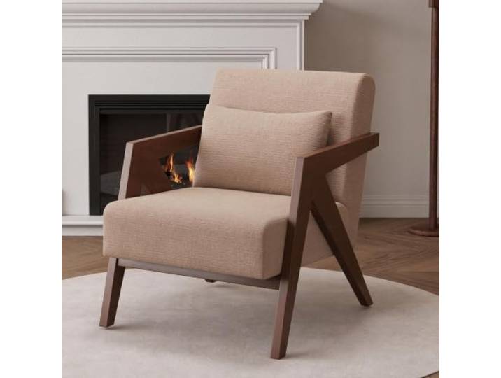 Retro Holzsessel Sessel Moderner Relaxsessel mit Lendenkissen Loungesessel Stuhl Cocktailsessel,Einzelsofa for Wohnzimmer/Schlafzimmer/Empfangsbereich(Brown)
