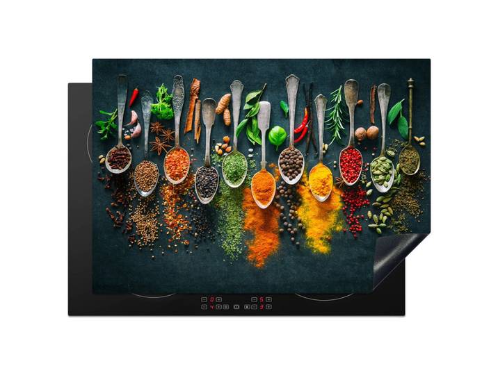 HERDABDECKPLATTE Kräuter - Gewürze - Löffel Herdabdeckung Induktionsfeld 75x52 cm