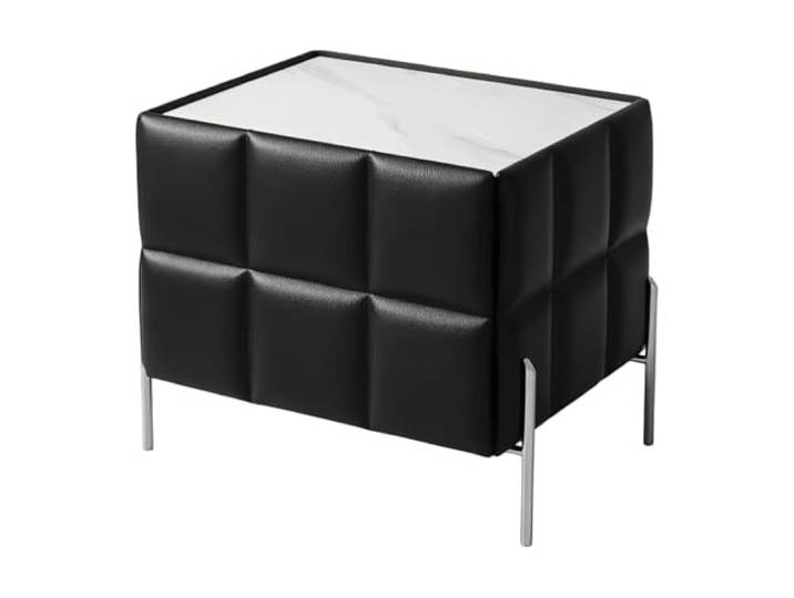 Nachttische Nachttisch mit erhöhten Kanten, Steinplatte, Metallbeinstütze Zwei Schubladen for Schlafzimmer(Schwarz)