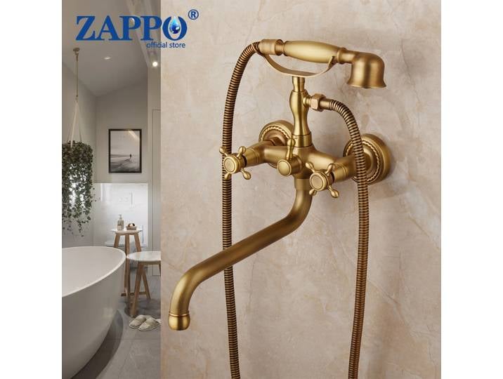 ZAPPO robinet de baignoire en laiton Antique, montage mural, bec de baignoire cascade, eau chaude et froide avec mitigeur de douchette ABS, robinet de bain-douche