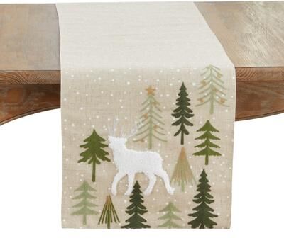 Saro Lifestyle "Christmas Trees And Deer Table Runner - 16""x70"""