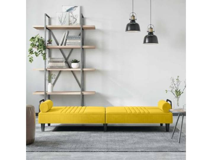 SKTQYQO Schlafsofa aus gelbem Samt mit Armlehnen, 205 cm Verstellbare Rückenlehne, inkl. 2 Kissen, Gestell aus Sperrholz, Füllung aus Schaumstoff