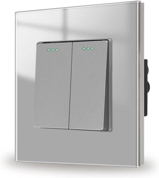 Inbouw Lichtschakelaar 2-voudig 1-weg Glas Grijs 86x86 mm