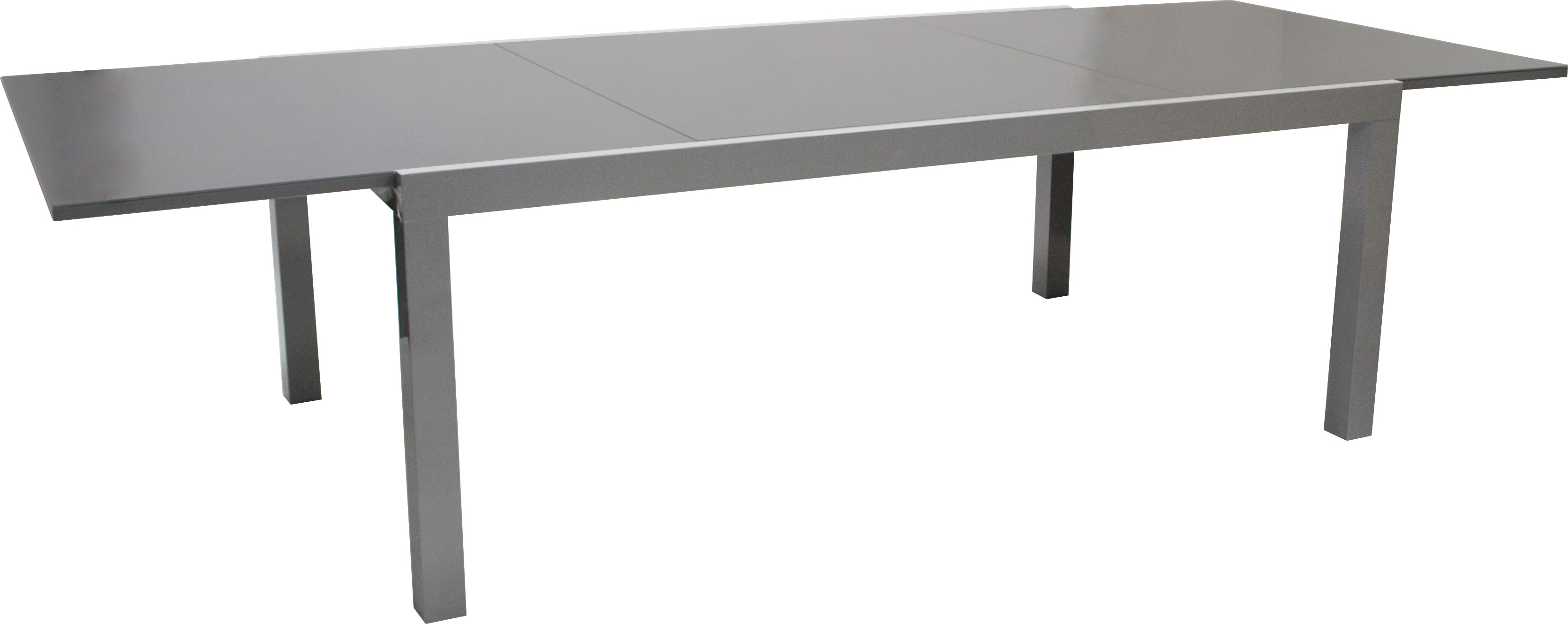 DEGAMO Ausziehtisch Gartentisch Esstisch MARINA 180/240x100cm, Aluminiumgestell silbergrau + Glasplatte grau