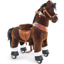 PonyCycle Pferd Rutschpferd Plüsch dunkelbraun/weiß - Gummiräder, Handbremse, batteriefrei - 3-5 Jahre, Wiehergeräusche