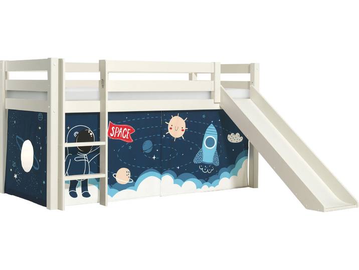 Spielbett VIPACK Pino, Kiefer massiv, mit Rolllattenrost u. Textil-Set, Made in Europe , weiss (weiß), B:218cm H:114cm L:210cm, Betten, Spielbett, verschiedene Textil-Designs und Holzfarben zur Wahl