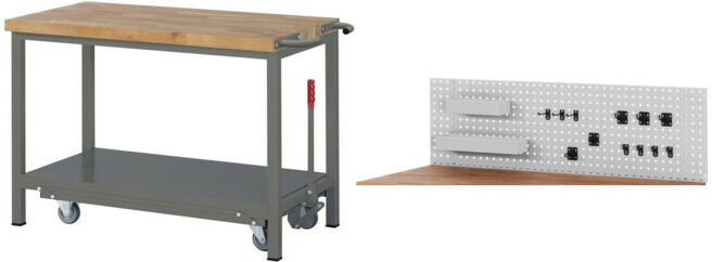 Set STIER Werkbank Premium mit abs. Fahrgestell BxTxH 1250x700x880mm +...