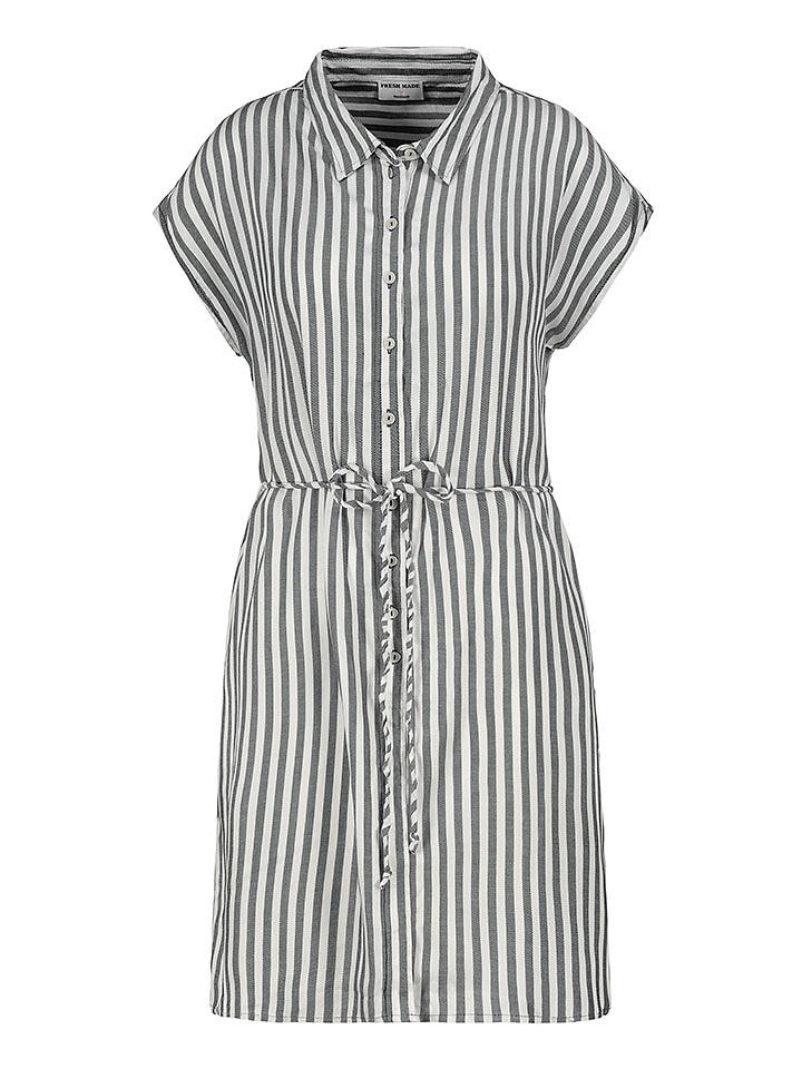 Fresh Made Hemdkleid in Weiß/ Anthrazit - XL