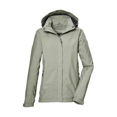 Outdoorjacke KILLTEC "KOS 51 WMN JCKT", Damen, Gr. 42, grün (graugrün), Obermaterial: 100% Polyester.Futter: 100% Polyester, Jacken Outdoorjacke, Damenjacke: wasserdicht, atmungsaktiv, verstellbar, abnehmbare Kapuze