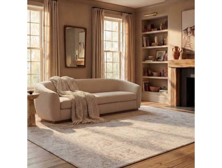 Tapis Contemporain en Polyester Beige/Blanc 152 x 152 cm