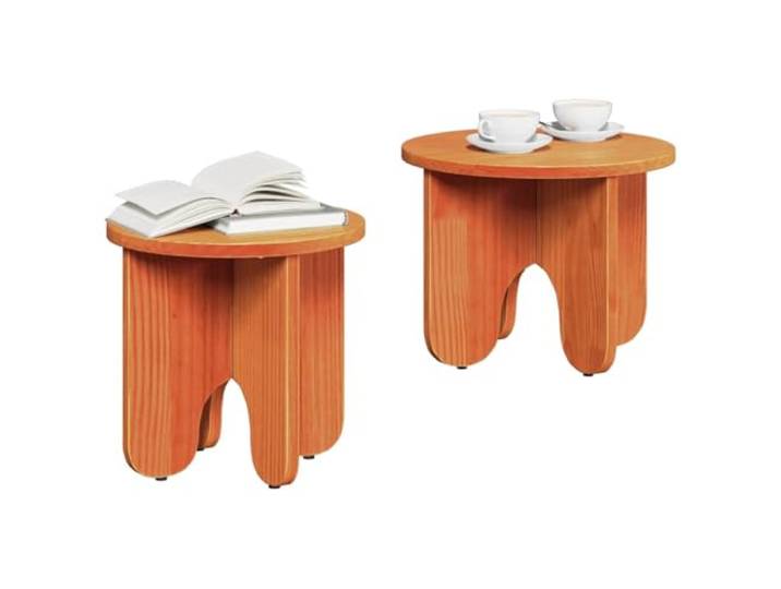 KTHLBRH Couchtisch 2 Stück braun gewachst Massivholz Kiefer Runde Form, elegant, modern, stabil und natürlich