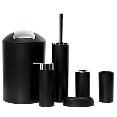 Badezimmer-Accessoires-Set 6-tlg Toilettenbürste Seifenschale Mülleimer Zahnbürstenbecher Seifenspender Haushalt für Bad Dekoration abs
