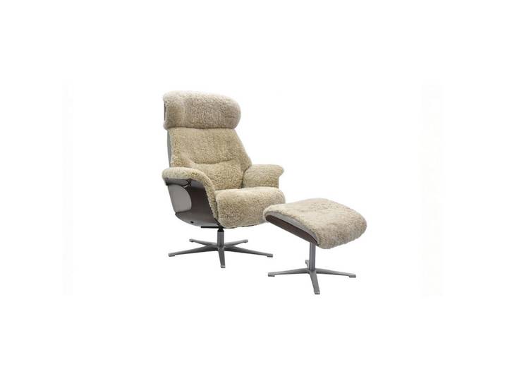 Kawola Relaxsessel Tosar Beige Schaffell Relaxfunktion, Metall, Füllung: Schaumstoff, 83x110x89 cm, Wohnzimmer, Sessel, Relaxsessel