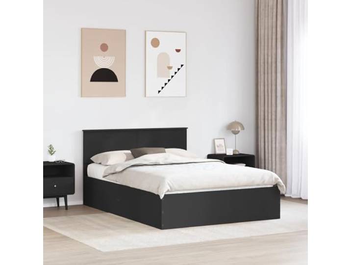 SKTQYQO Bettgestell, schwarz, 150 x 200 cm, Holz, mehrschichtig Modernes rechteckiges Design, Rahmen mit passendem Kopfteil, Lattenrost, Schlafzimmer