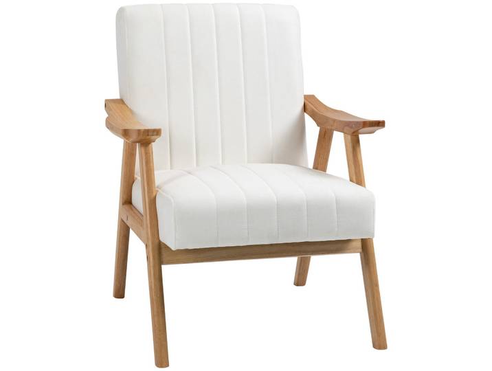 ComfortXL Polsterssessel De-06948 Skandi-Design mit Samtoptik und Massivholzrahmen Natur/Creme, Holz, 74x82x68 cm, Wohnzimmer, Sessel, Polstersessel