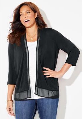 Plus Size Women's Mixed Media Cardigan by Catherines in Black (Size 0X)