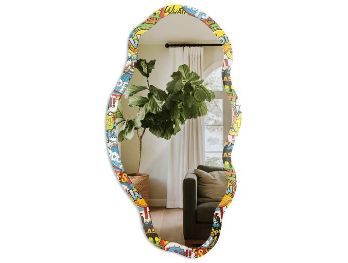 SPIEGEL 90x45 cm asymmetrisch mit Druck - Pop-Art-Comic