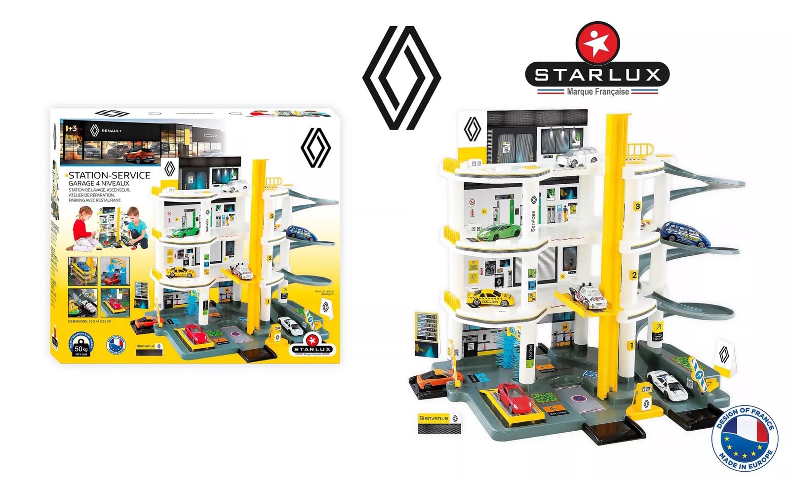 Starlux Kinderspeelgoed Renault auto met parkeergarage op vier niveaus en tankstation