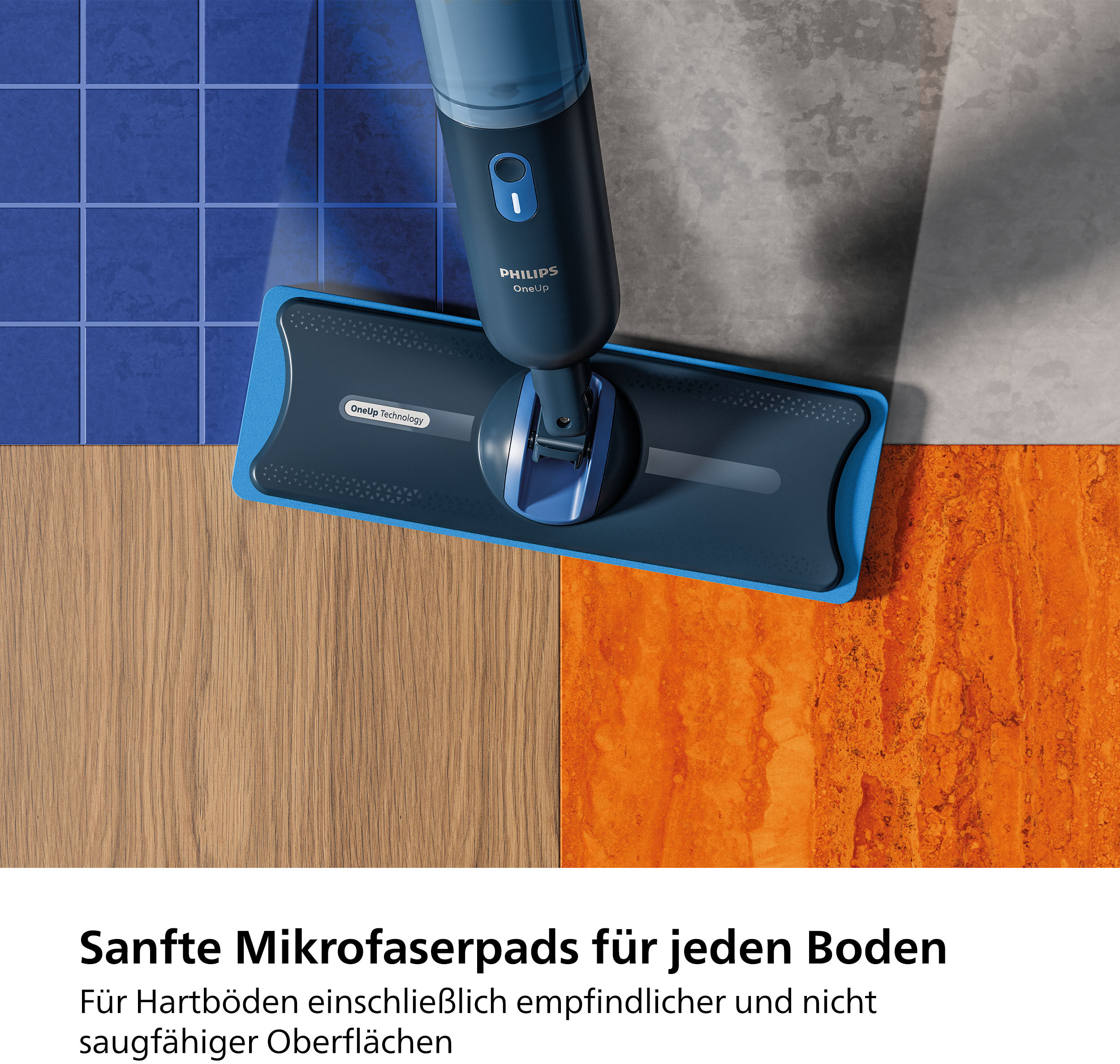 Philips Mikrofaserpad "OneUp Ersatzpad XV1882/10", blau, B:12cm H:2mm L:35cm, Putztücher, für empfindliche und nicht saugfähige Hartböden (Holzböden) geeignet, Mikrofaserpad blau Einheitsgröße