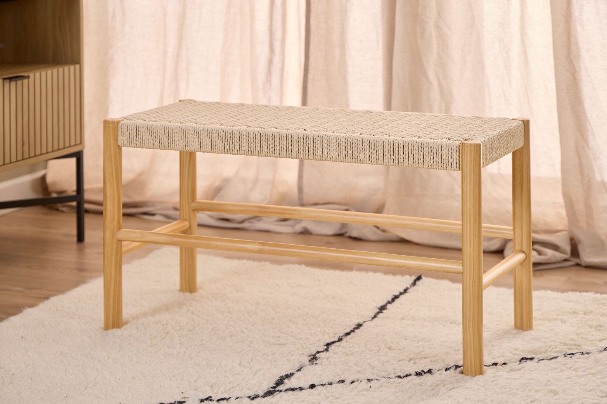 Bank ACTONA GROUP "Alvin, Sitzbank, Esszimmerbank", weiss (off, weiß, natur), B:80cm H:45cm T:35cm, Massivholz, Sitzbänke, Bank, Bank, natur, Papiergeflecht, mit geflochtenem Muster, 80x35x45 cm off, weiß, natur B/H/T: 80cm x 45cm x 35cm