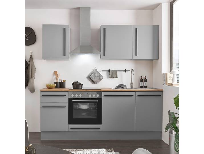 Küchenzeile 220cm Grau/Matt Grau Elektrogeräte Basic