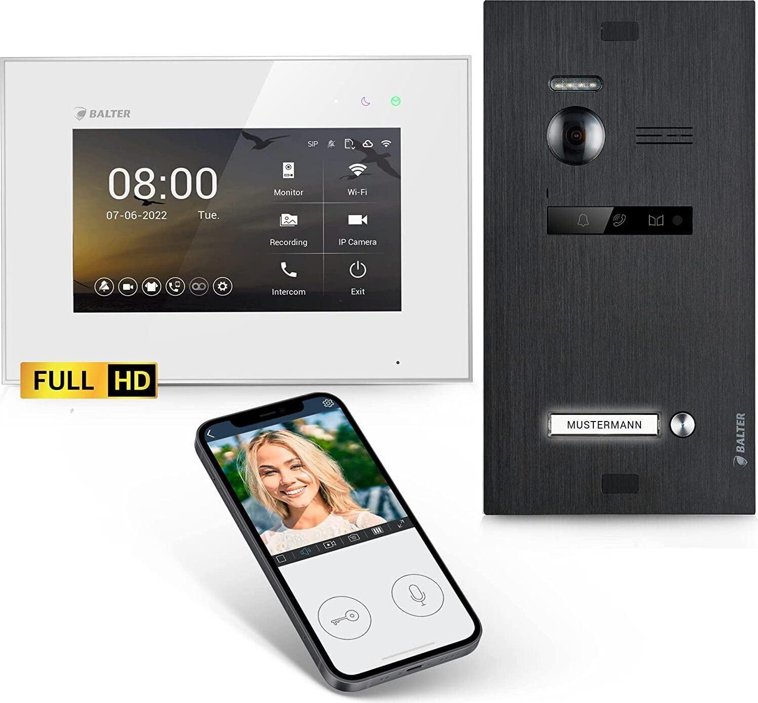 Balter EVO HD HD-videodeurbel met smartphone-app en 1 monitor, zwart