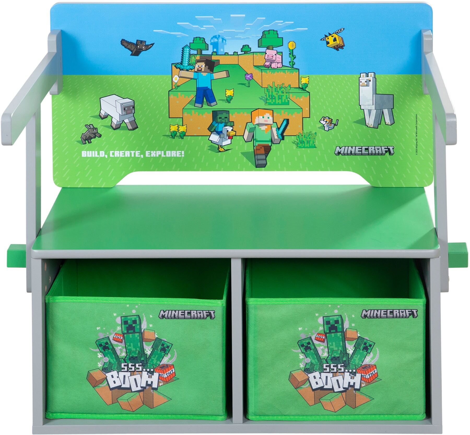 Sitzbank PHOENIX "Minecraft Spielbank", bunt, bunt, B:60cm H:65,4cm T:35cm, MDF, Polyester, Sitzbänke, Sitzbank, umklappbar zu einer Spielebank mit Tisch bunt, bunt B/H/T: 60cm x 65,4cm x 35cm