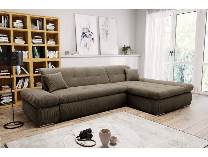DOMO collection Ecksofa MORIC Massiv! - Belastbar bis 140 kgxSitz, 300x172 cm, XXL-Format, L-Form, Cord, schlamm