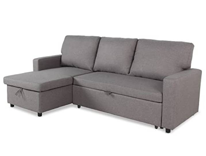 Menzzo Baleares Ecksofa, ausziehbar, Stoff, Hellgrau
