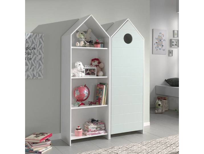 HAVRE - Pack Bibliothèque + Armoire 1 Porte Vert Menthe