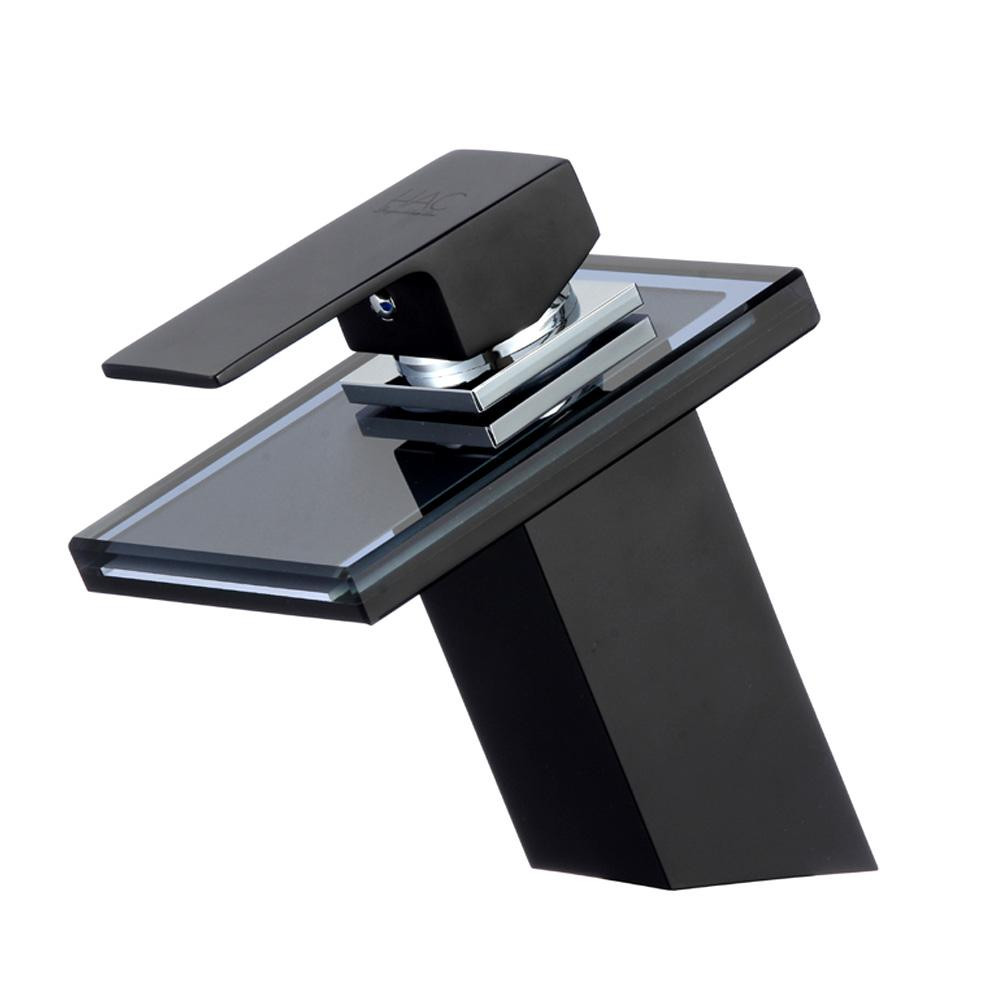 HAC24 Glas Wasserfall Zwarte wastafelmengkraan