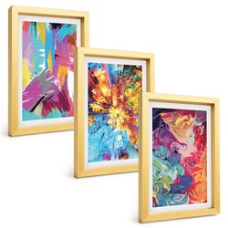 BILDER SET 3er Set - 20x30 cm Goldrahmen - Bunte abstrakte Farbmuster